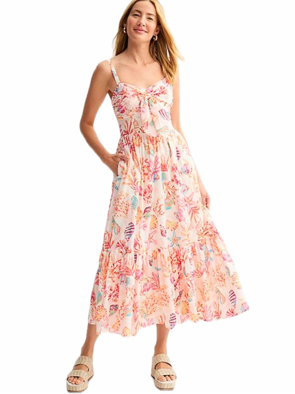 Taylor Women's Coral Under the Sea Floral Tie-Front Maxi Dress Size 14 NWT - Picture 10 of 11